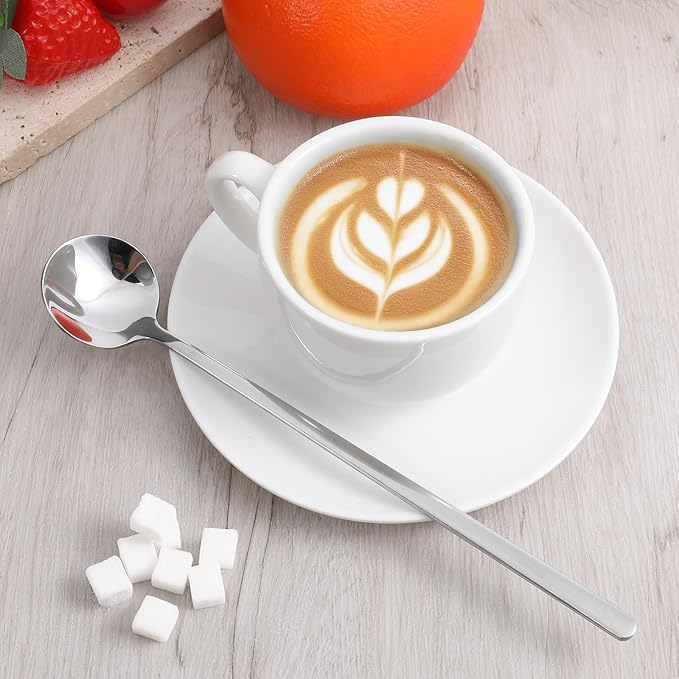 Thinp 4 Pcs Stainless Steel Coffee Spoon, 6.7 Inch Ice Tea Spoon Long Handle Espresso Spoons-Long Spoons for Stirring Cocktail Coffee Tea Ice Cream Dessert Cake (Silver)