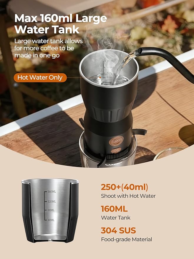 Portable Handheld Electric Espresso Machine, Ultra Light Compact Coffee Maker for Hot Water, 160ML Large Water Tank, 2300mAh Battery, Unique Bracket Fast Brewing for NS Capsules, Travel/Camping/Office
