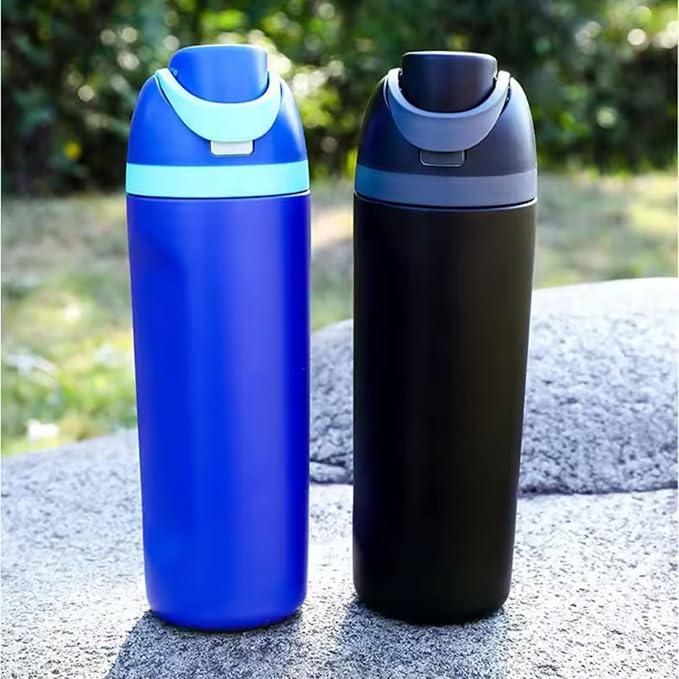 DUTHINGS Insulated Stainless Steel Water Bottle with Straw, 24 oz – Leakproof, BPA-Free Reusable Sports & Travel Bottle with Replacement Straw and Cleaning Brush (Black)