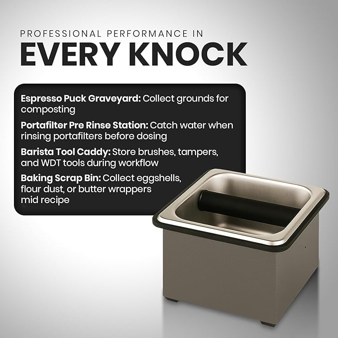 Rattleware Stainless Steel Knock Box – Heavy-Duty Espresso Puck Disposal Bin with Welded Rubber Bar – Perfect for Coffee Bar Accessories, Café, Restaurant, or Home Use (6" x 5.5" x 4")