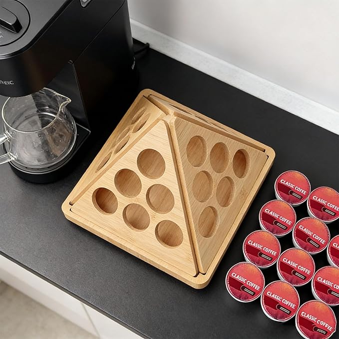 Sanpyl Coffee Pod Holder, Countertop Wood Coffee Capsule Organizer Storage Rack for 24 Pods