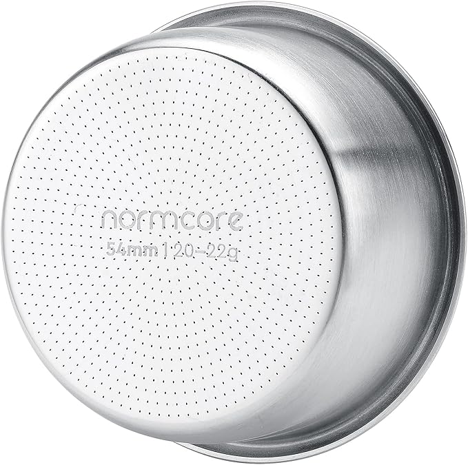 Normcore 54mm Precision High Extraction Basket, 22 g Portafilter Basket for 54mm Espresso Machines, Includes Paper Filters (200pcs) and 53.3mm Puck Screen, 0.8mm Thickness, 0.28mm Hole Diameter, 22g