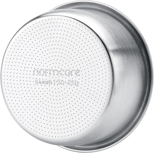 Normcore 54mm Precision High Extraction Basket, 22 g Portafilter Basket for 54mm Espresso Machines, Includes Paper Filters (200pcs) and 53.3mm Puck Screen, 0.8mm Thickness, 0.28mm Hole Diameter, 22g