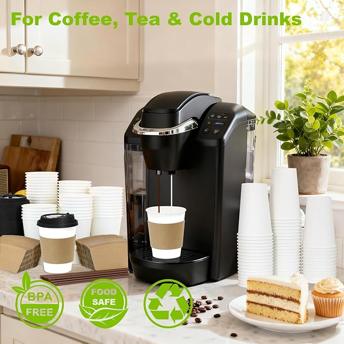 12 oz PLA White Disposable Cups 100 Packs Eco Conscious Leak Proof Sturdy for Hot Beverages Takeout