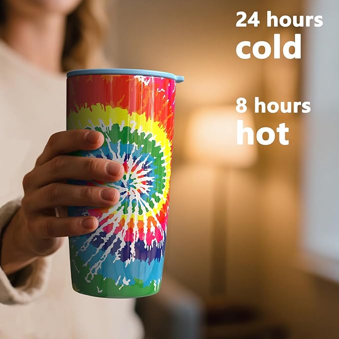 TILUCK 20 oz Tumbler with Lid, Vacuum Insulated Stainless Steel Coffee Mug, Double-Walled Travel Tumbler for Hot and Cold Drinks(RotatingRainbow, 20oz)