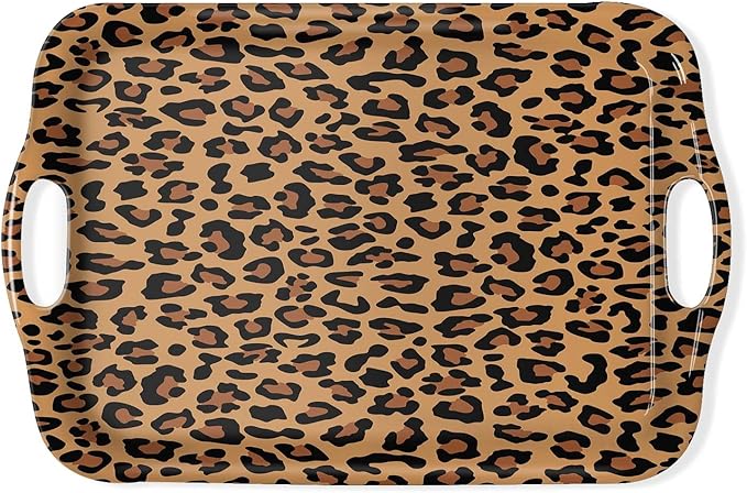 Serving Tray Decorative Tray with Handles Multi-Purpose Rectangular Serving Trays for Restaurant, Parties, Coffee Table, Kitchen - Leopard Print