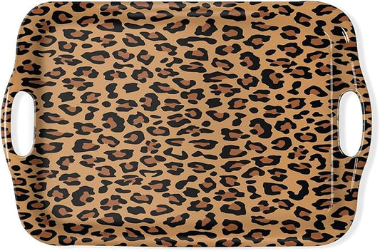 Serving Tray Decorative Tray with Handles Multi-Purpose Rectangular Serving Trays for Restaurant, Parties, Coffee Table, Kitchen - Leopard Print