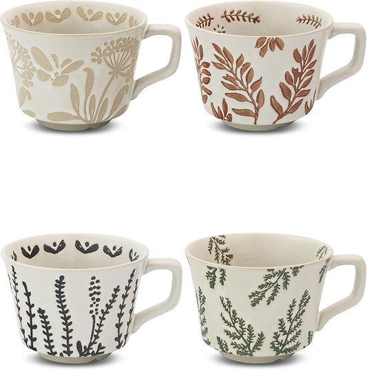 LINVIA Ceramic Coffee Mug, 12 oz Novelty Unique Teacup with Handle, Stoneware Cup for Tea Mocha Latte Cappuccino Espresso (Set of 4, Butterfly Grass Ivy and Leaf) | Novelty, Unique Teacup, Large Handle, Tea, Mocha, Latte
