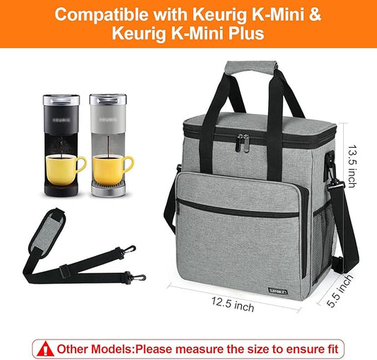 Travel Coffee Maker Carrying Bag Compatible with Keurig K-Mini or K-Mini Plus, Single Serve Coffee Maker Portable Storage Bag with Shoulder Strap,Grey(Bag Only)