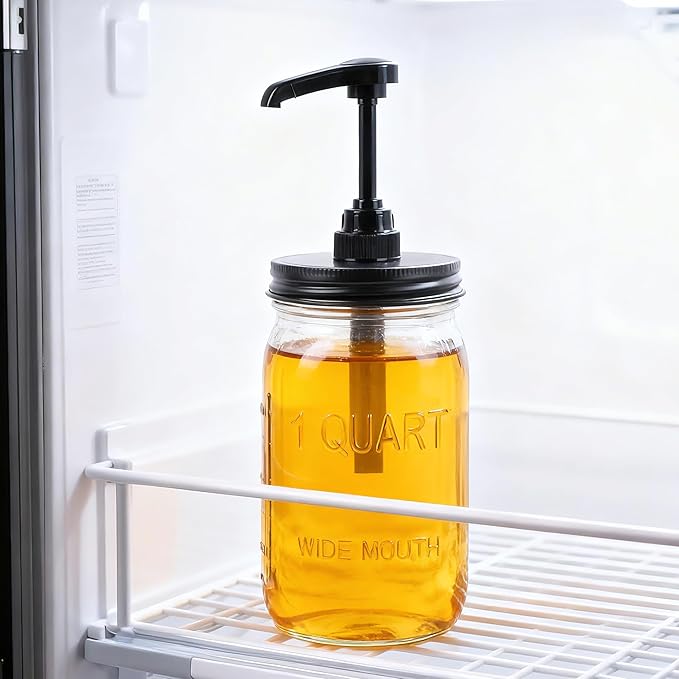 Mason Jar Syrup Dispenser Wide Mouth Maple Sauce Pump Dispenser Airtight And Leakproof Syrup Pump Glass Bottle For Coffee Bar 32 Oz Sauce Container For Ketchup Salad Honey Soy Bbq Olive Oil