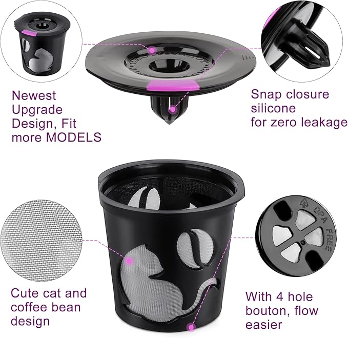 Reusable K Cups for K-Mini/K-Duo/K-Express, 2 Pack K Cup Reusable Coffee Pods for K-eurig, BPA Free Refillable Single K Cups for K-eurig 1.0 & 2.0 Series