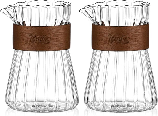 Small Glass Coffee Server Set of 2 - Manual Pour Over Coffee Maker 16oz, Borosilicate Glass Coffee Carafe with Heat-Resistant Wood Ring,2 Pack