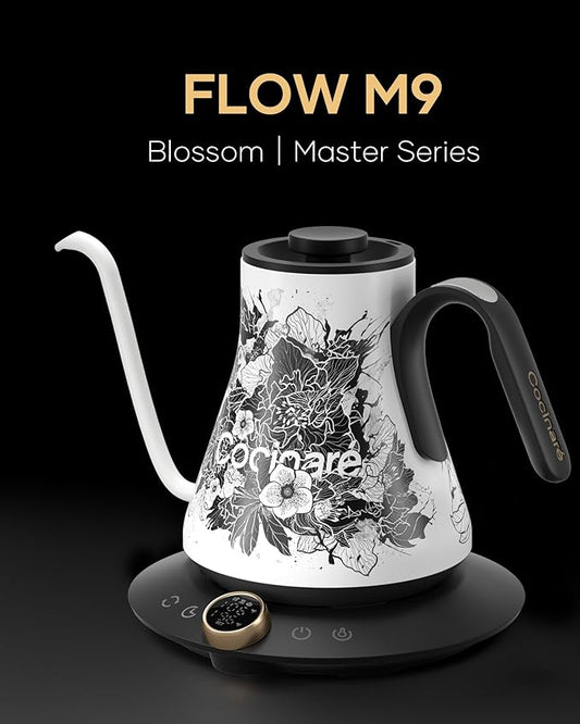 Cocinare Artisan Collection Blossom Gooseneck Electric Kettle, ±1℉ Precise Temperature Control for Pour-Over Coffee & Tea, Quick Heating 1500W, Stainless Steel Interior, 0.9L