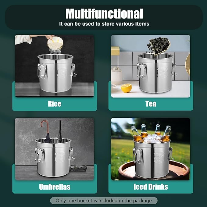 6L/1.31gal Stainless Steel Airtight Canister, Food Storage Canisters with Airtight Lid&Locking Clamp, Rice Cereal Grain Canisters Container, Storager Bucket for Flour, Coffee Bean, Sugar, Cookie, Milk