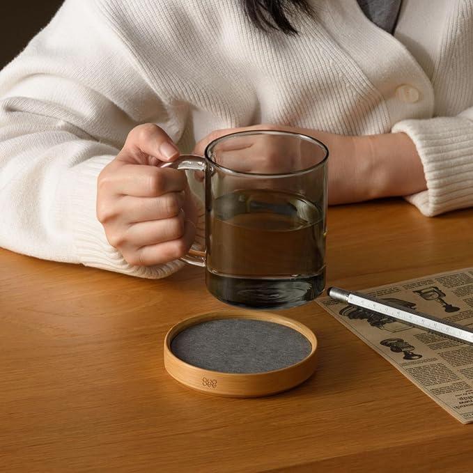 GUDEE TRIVI Set of 4 Absorbent Diatomite Coasters With Diatomaceous Earth and Bamboo Frame, Water Absorbing for Bottles, Dry Table, Countertop, Sink Area, Kitchen Bathroom Surface, Grey