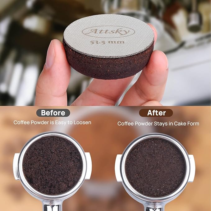 Attsky 53.5mm Espresso Puck Screen, Espresso Filter for 54mm Portafilter Filter Basket, Reusable Espresso Screen with 1.7mm Thickness 150μm 316 Stainless Steel