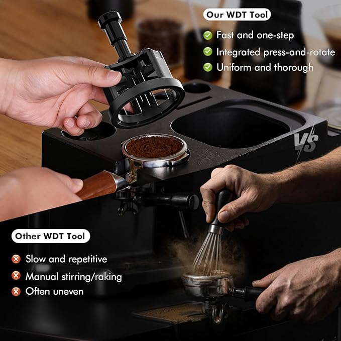 54mm Press & Spin WDT Tool, Espresso Stirrer with 8 Needles, Magnetic Base, Adjustable Depth, Compatible with Breville BES870/BES875/BES878/BES880, Barista Coffee Distribution Tool