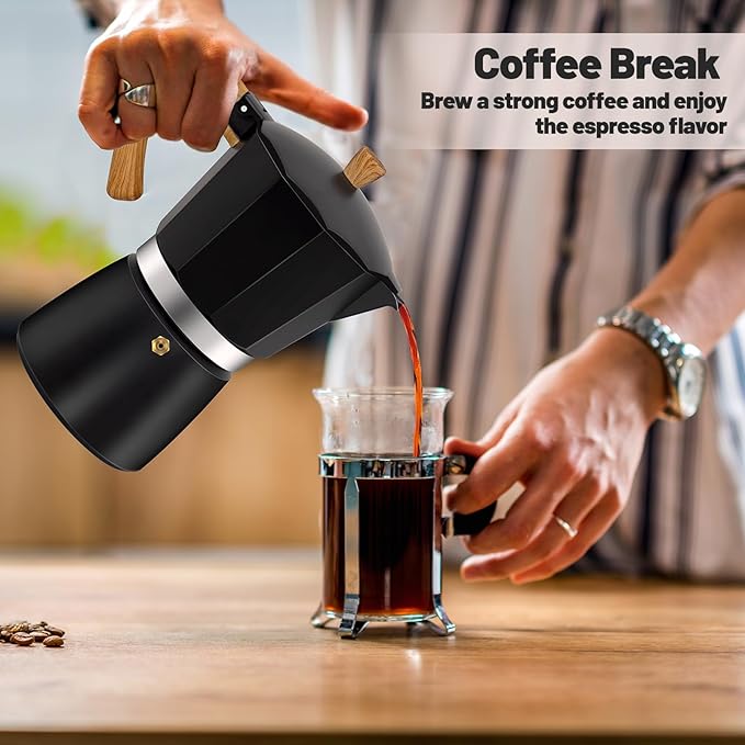 Vaolvpant 9 Cup Aluminum Moka Pot Classic Stovetop Espresso Coffee Maker 450ml 15oz Coffeemaker Percolator Mocha Pot Greca Coffee Maker Cafe Makers for Italian and Cuban Café Brewing Black