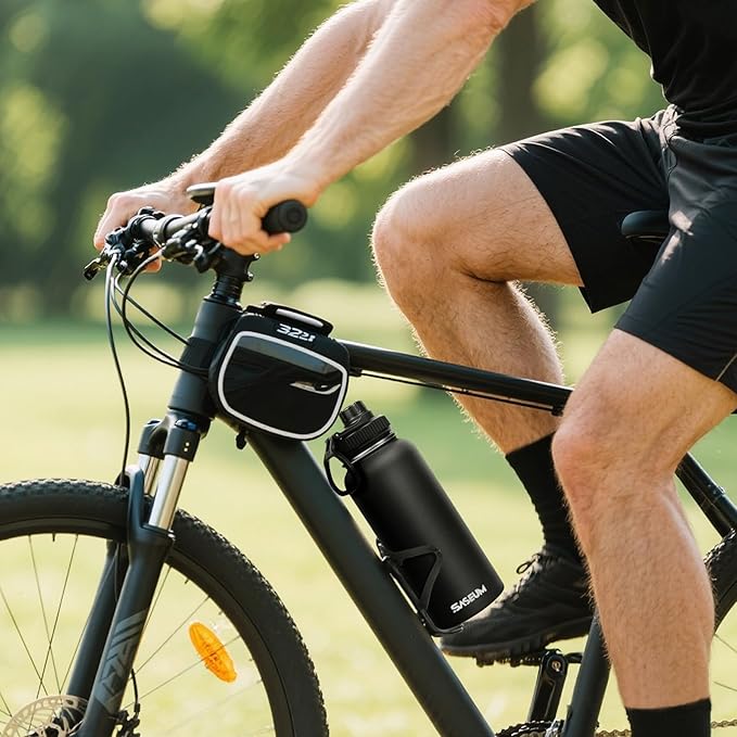 SASEUM Sport Water Bottle 22oz Stainless Steel Double Wall Vacuum Thermal Mug with Leak Proof Spout Lids, Wide Mouth Metal Insulated Water Jug for Gym and Travel（Black）