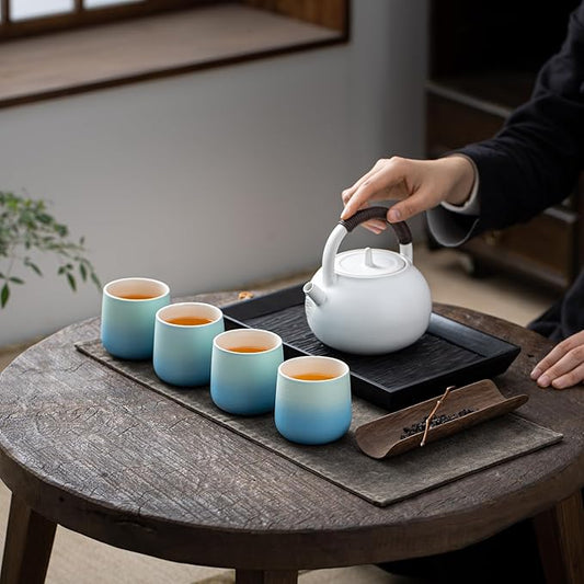 TEANAGOO Japanese Tea Cup, 7.2Oz / 205 ml, Japansese Cups,Chinese Tea Cups, Asian Tea Cups No Handles, Ceramic Cup For Japanese, Blue White Gradient, 4 Pcs/Box, H31