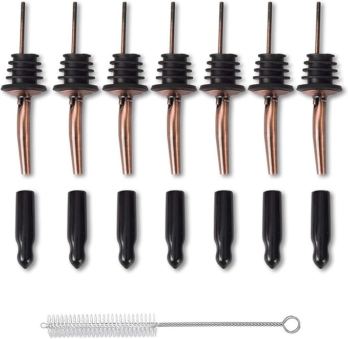 LEGERM Stainless Steel Copper Liquor Pour Spouts Set - Tapered Speed Pours Nozzles with Rubber Dust Caps | Pourers For Alcohol, Olive Oil & Liquor Bottles | Bartender Accessories for Bar & Home Use
