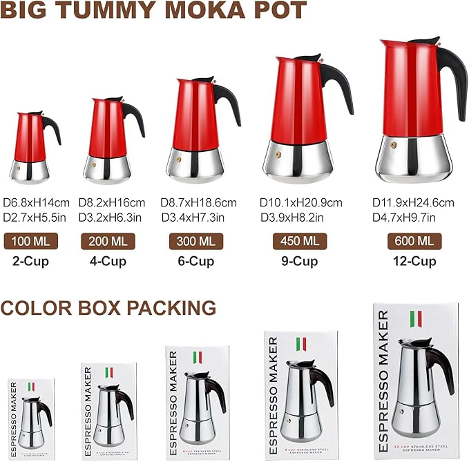 DITOSH 9 Cup Stovetop Espresso Maker Stainless Steel Moka Pot Stove Top Percolator Italian Coffee Makers Capable Mocha Greca Machine Cafe Classic Induction Cookers for Home and Camping 450ml 15oz