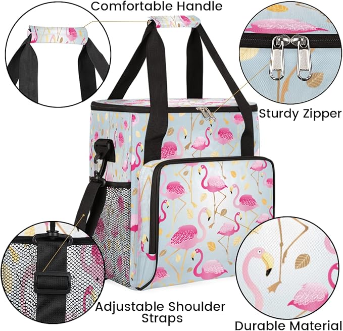 Animal Pink Flamingos Coffee Maker Carring Bag Travel Storage Tote Bag Compatible with Keurig K-Mini or K-Mini Plus Portable Single Serve Coffee Brewer Case with Pockets for K-cup Pods
