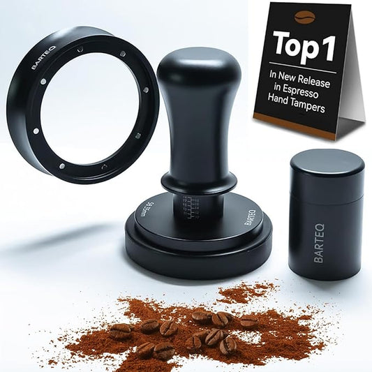 58.35mm Premium Professional Barista Kit 4-in-1: Double Spring Loaded Self-Leveling Espresso Tamper with WDT Tool, Dosing Funnel & Anti-Slip Base. Anodized Aluminum for 58mm - 58.5mm Portafilters.