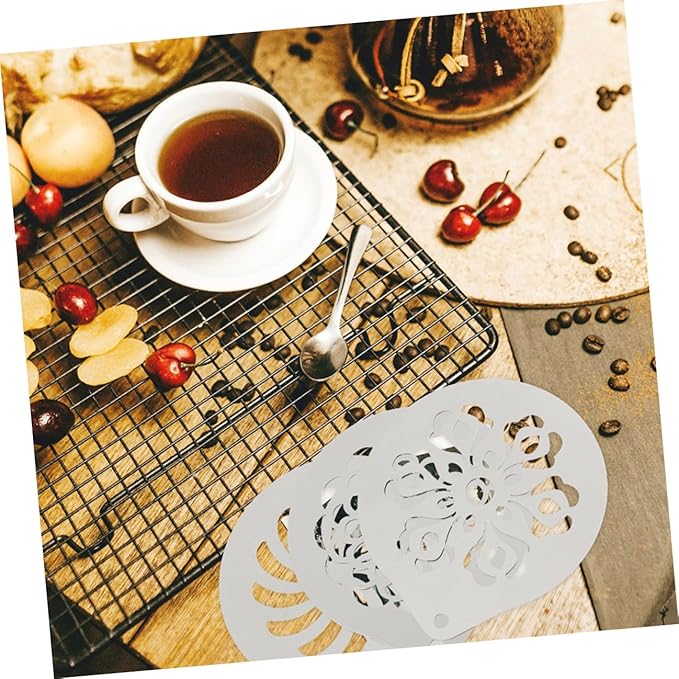6 Pcs Stainless Steel Coffee Stencils Latte Art Templates for Cappuccino Milk Spray Tools DIY Coffee Decorating for Cakes Cookies and Desserts