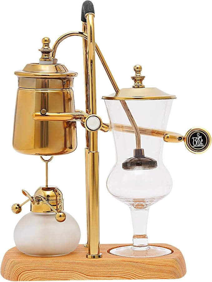 EDUJUAN Belgian Luxury Royal Family Balance Syphon Coffee Maker Belgium Siphon Brewer Elegant Design Retro-Style Gravity Vintage Coffee Maker Vacuum Brewing System Copper (Gold)