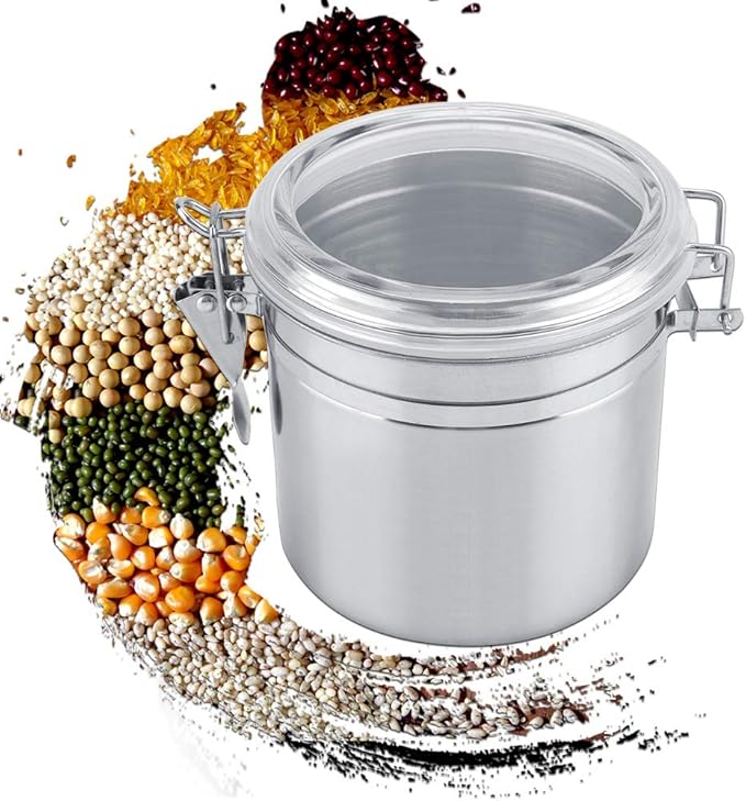 Coffee Canister Airtight, Stainless Steel Container Vacuum Sealed Food Storage Containers for Rice Grain Cereal Oatmeal Beans Handles Lid Flour Bean Tea Sugar Cookie (m)
