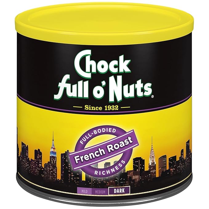 Chock Full o' Nuts French Roast Ground Coffee – Premium Beans in Recyclable Steel Can – Rich Flavor & Aroma, Dark Roast – Perfect for Drip, Pour-Over, Percolator – 26 Oz Can