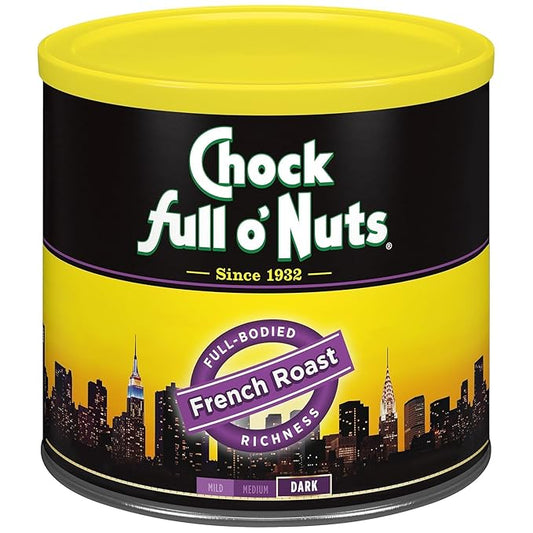 Chock Full o' Nuts French Roast Ground Coffee – Premium Beans in Recyclable Steel Can – Rich Flavor & Aroma, Dark Roast – Perfect for Drip, Pour-Over, Percolator – 26 Oz Can