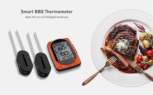Meat Thermometer Digital Instant Read Food Thermometer Grill Thermometer Smart Bluetooth BBQ Thermometer Oven Thermometer with 4 Probes Time Mode Temper Mode for Grill Candy Meat Oven Food Smoker