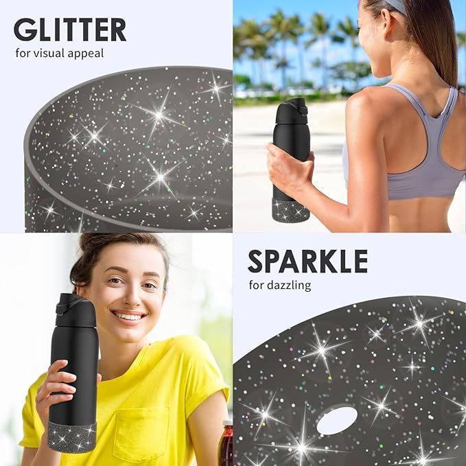 Protective Glitter Silicone Boot Compatible with Owala 24oz 32oz 40oz, Bling Cup Sleeve Bottom Bumper Cover Compatible with Owala FreeSip, Twist, or Flip Stainless Steel Water Bottles
