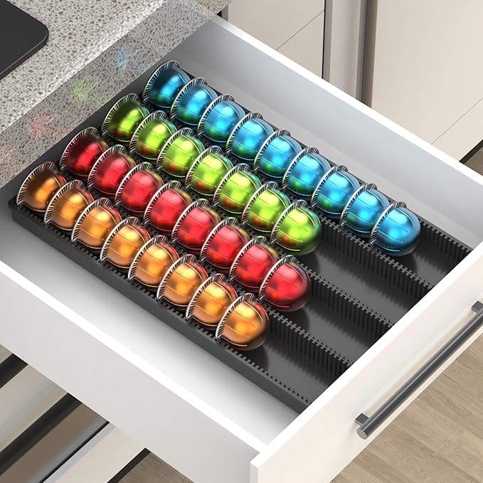 Coffee Pod Storage Holder ，For Nespresso Vertuo capsules - Premium coffee pod drawer built-in organizer designed for counter use（black）