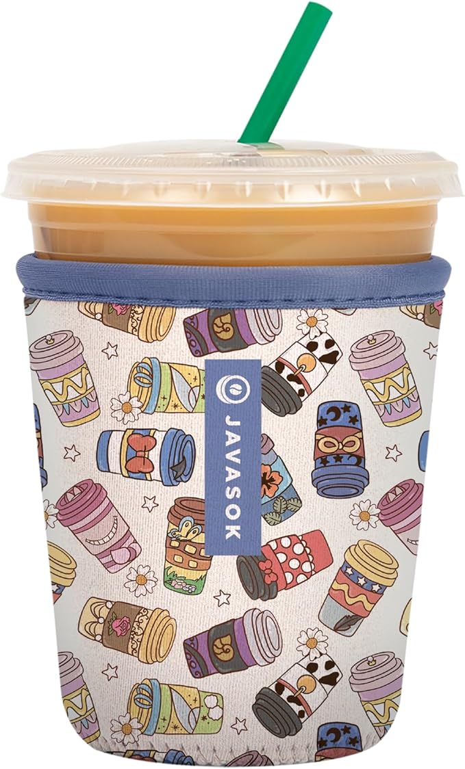 Sok It JavaSok Iced Coffee & Cold Soda Insulated Neoprene Cup Sleeve (Happiest Cup, Small: 16-20oz)