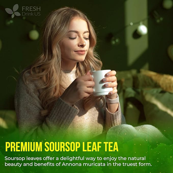 FreshDrinkUS, Premium 30+ Soursop Graviola Dried Leaves, Natural Whole Soursop Leaves, Wildcrafted, Hoja Guanabana, Loose Leaf Herbal Tea, No Gluten, Vegan
