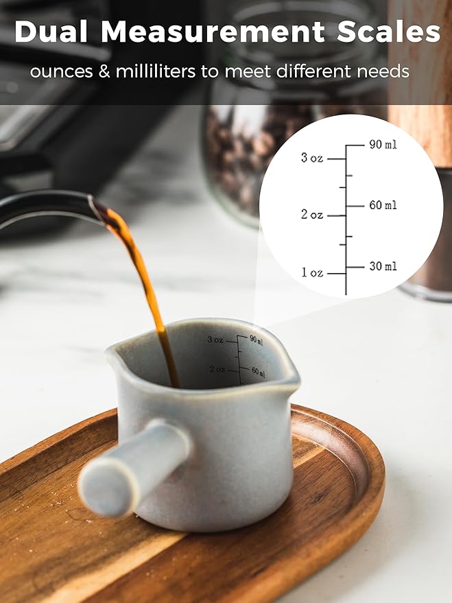 YHOJOY Espresso Cups Ceramic, Espresso Measuring Cups with Dual Measurement Scale, Expresso Shots Cup with Handle, Espresso Accessories, 3 Oz/ 90 Ml, Blue