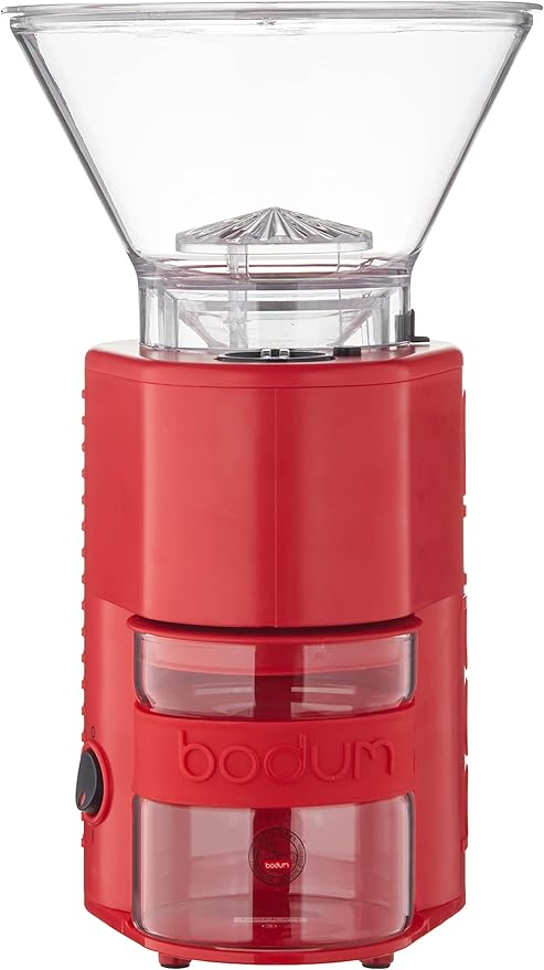 Bodum Bistro Electric Conical Burr Coffee Grinder, Preset Timer, 12 Grind Settings, Red (Pack of 2)