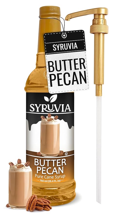 Syruvia Coffee Syrup, Butter Pecan Flavored Syrup for Drinks, Lattes, and Desserts – 25.4 fl oz, With Pump