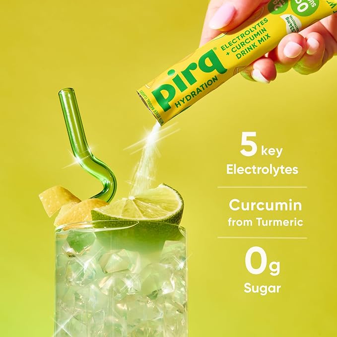 Pirq Hydration - Lemon Lime - Hydration Powder Packets | Electrolyte Drink Mix | Curcumin | B Vitamins | Zero Sugar | Keto Friendly | 10 Sticks