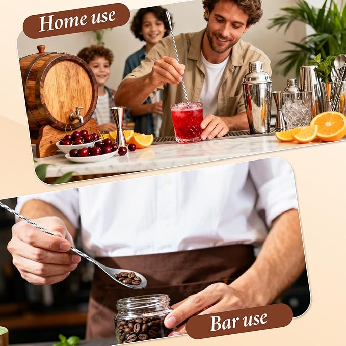 18 Pcs 12 Inches Bar Spoon, Stainless Steel Spiral Pattern Mixing Spoon, Long Handle Cocktail Mixing Stirrers, Long Drink Stirrer for Coffee, Iced Tea, Cocktail Shaker, Silver