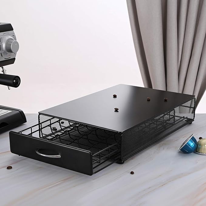 Nespresso Vertuoline Capsule Storage Drawer Vertuo Coffee Holder Metal Multiple Flavors Pods Organizer 40 Pcs Capacity