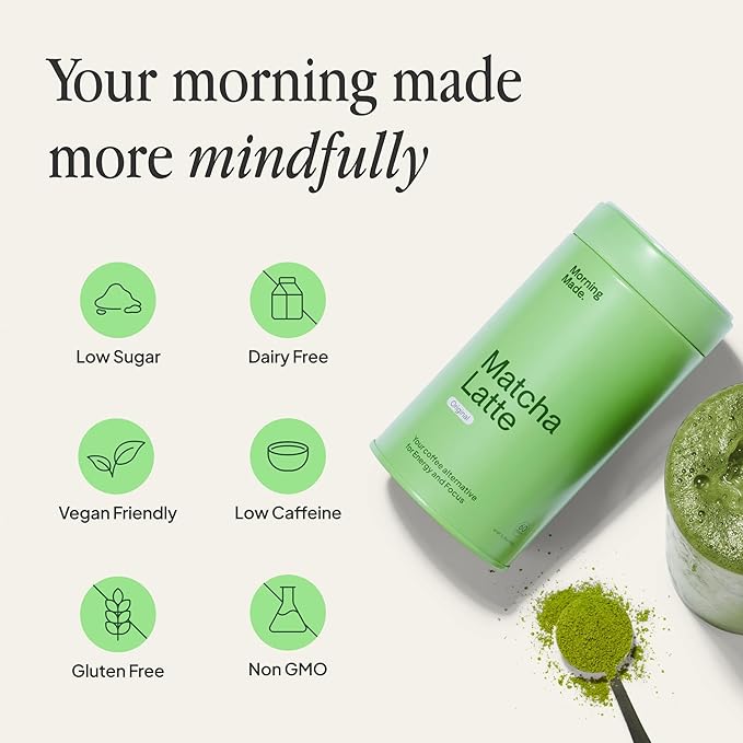 Morning Made Original Ceremonial Grade Matcha Powder | 10.6oz (300g) Resealable Tin | 60 Servings Premium Japanese Green Tea | Sweetened with Organic Sugar | Rich in Antioxidants & Energy Boosting