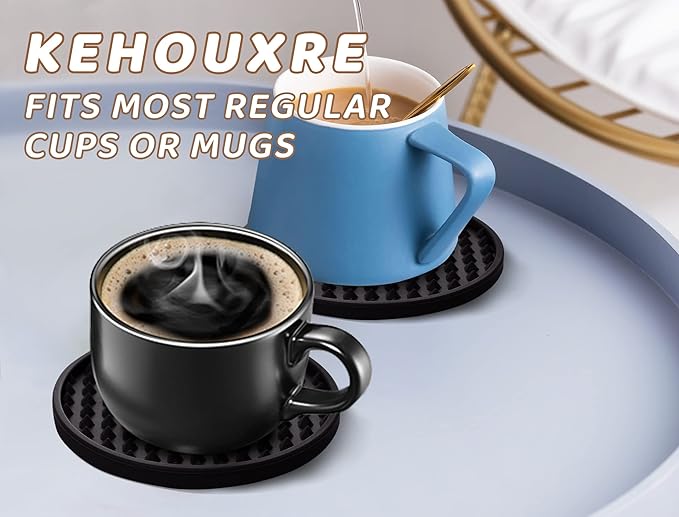 Coasters for Drinks 6 Pack Drink Coaster with Holder,Heat Resistant Silicone Cup Mat Tabletop Protection,Non-Slip Rubber Coasters for Kinds of Cups (Black)
