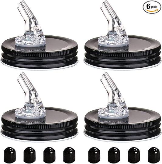Mason Jar Pour Spouts. free flow Mason Jar Pour Spouts, mason jar for spout regular mouth size 70mm dispenser germination cover. Suitable for any liquid. Leak-Proof 4-Pack + 8 Lid Caps (black)