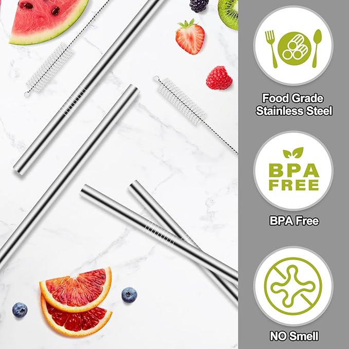6Pcs Metal Straw Replacement Compatible With Owala FreeSip Sway 40oz Water Bottle, With 2 Straw Cleaner, Reusable Stainless Steel Straws for Owala