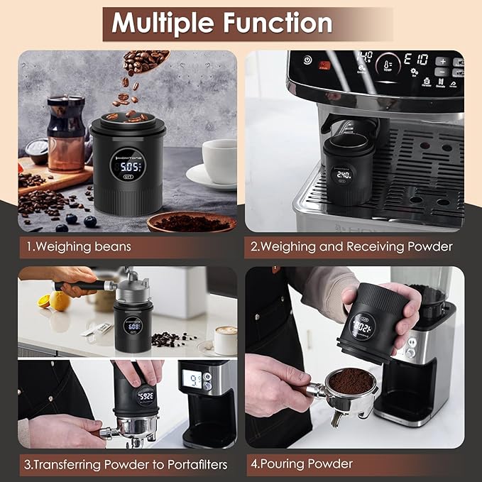 HOMTONE Dosing Cup & Coffee Scale Combo,One-touch Easy Control, Multi-Purpose for Espresso, Drip Coffee, French Press& More – Fits 58mm Portafilters, Waterproof & Easy Cleaning (silver)