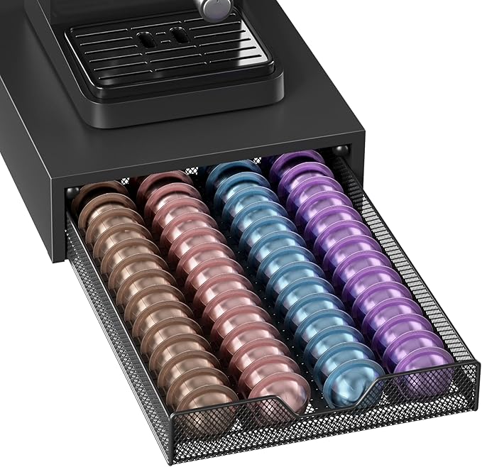 Nespresso Pods Holder, K Cup Holder, Coffee Pod Holder Organizer Compatible with Nespresso Vertuo Capsules, Holds 60 Small or 40 Large Pods, Black